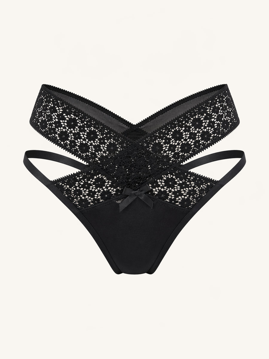 Strappy Black Lace Panty with Bow Detail-Panty-Bellascena-Black-S/M-bellascena