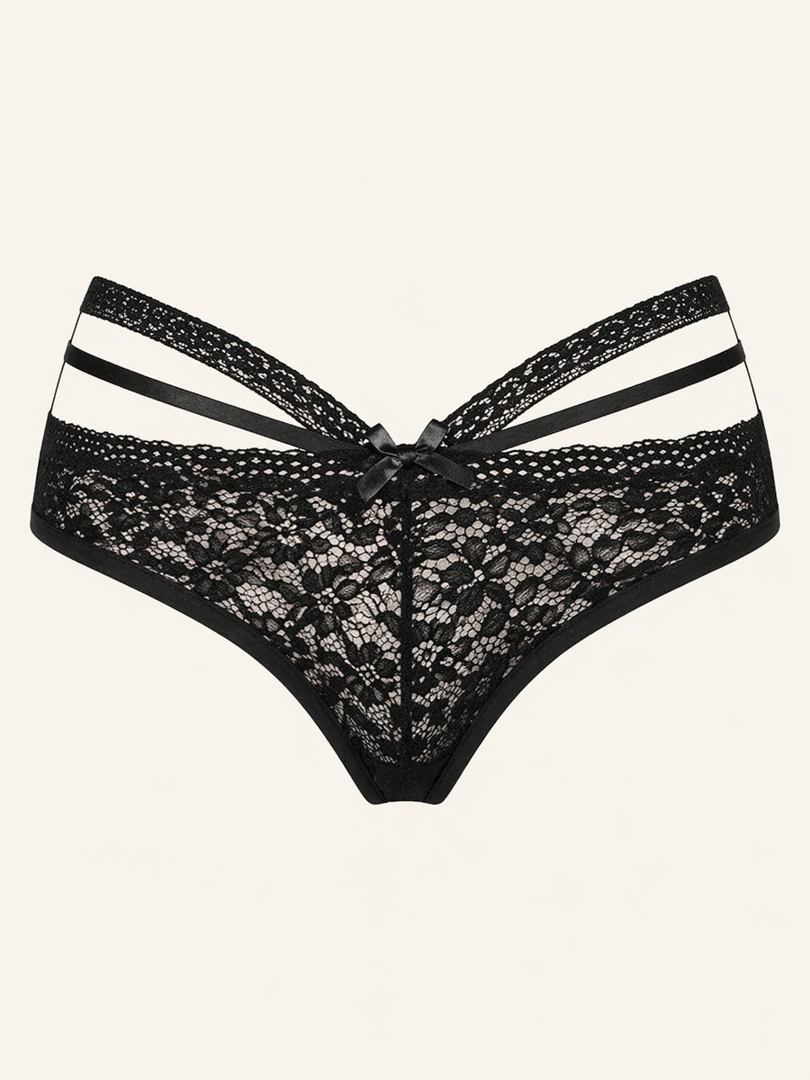 Strappy Black Lace Panty with Bow Detail-Panty-Bellascena-Black-Universal-bellascena