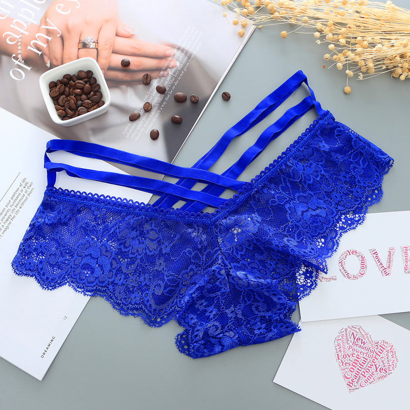 Strappy Black Lace Panty with Scalloped Edges-Panty-Bellascena-Blue-Universal-bellascena