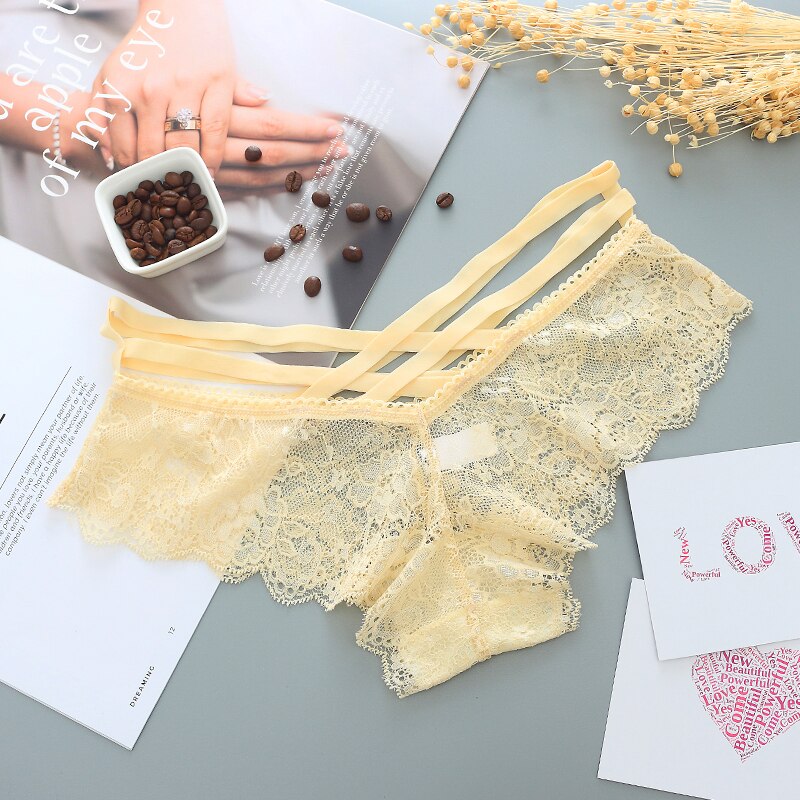 Strappy Black Lace Panty with Scalloped Edges-Panty-Bellascena-Khaki-Universal-bellascena