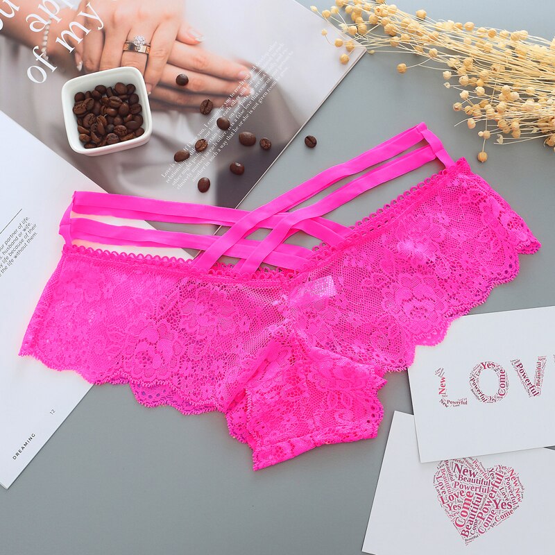 Strappy Black Lace Panty with Scalloped Edges-Panty-Bellascena-Pink-Universal-bellascena