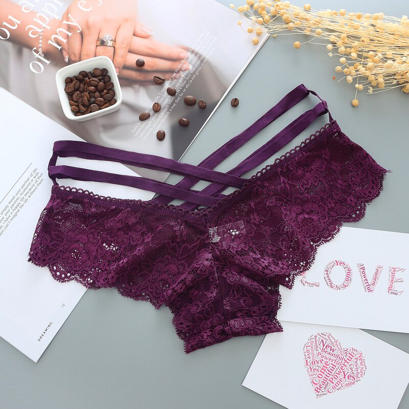 Strappy Black Lace Panty with Scalloped Edges-Panty-Bellascena-Purple-Universal-bellascena