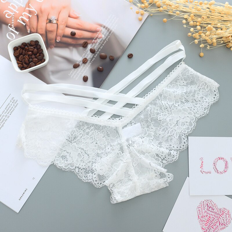 Strappy Black Lace Panty with Scalloped Edges-Panty-Bellascena-White-Universal-bellascena