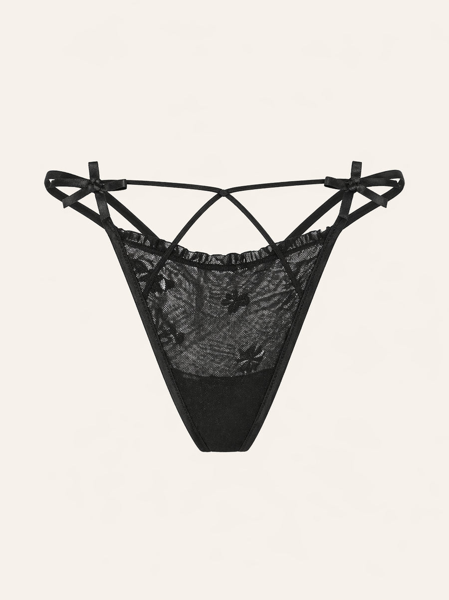 Strappy Black Lace Panty with Sheer Detail-Panty-Bellascena-Black-S/M-bellascena