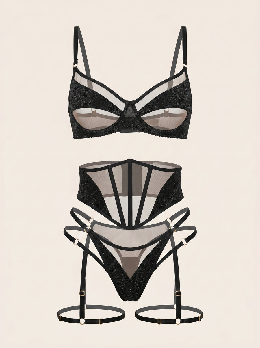 Strappy Black Mesh Bodysuit with Cutout Detailing-Bodysuit-Bellascena-S-Black-bellascena
