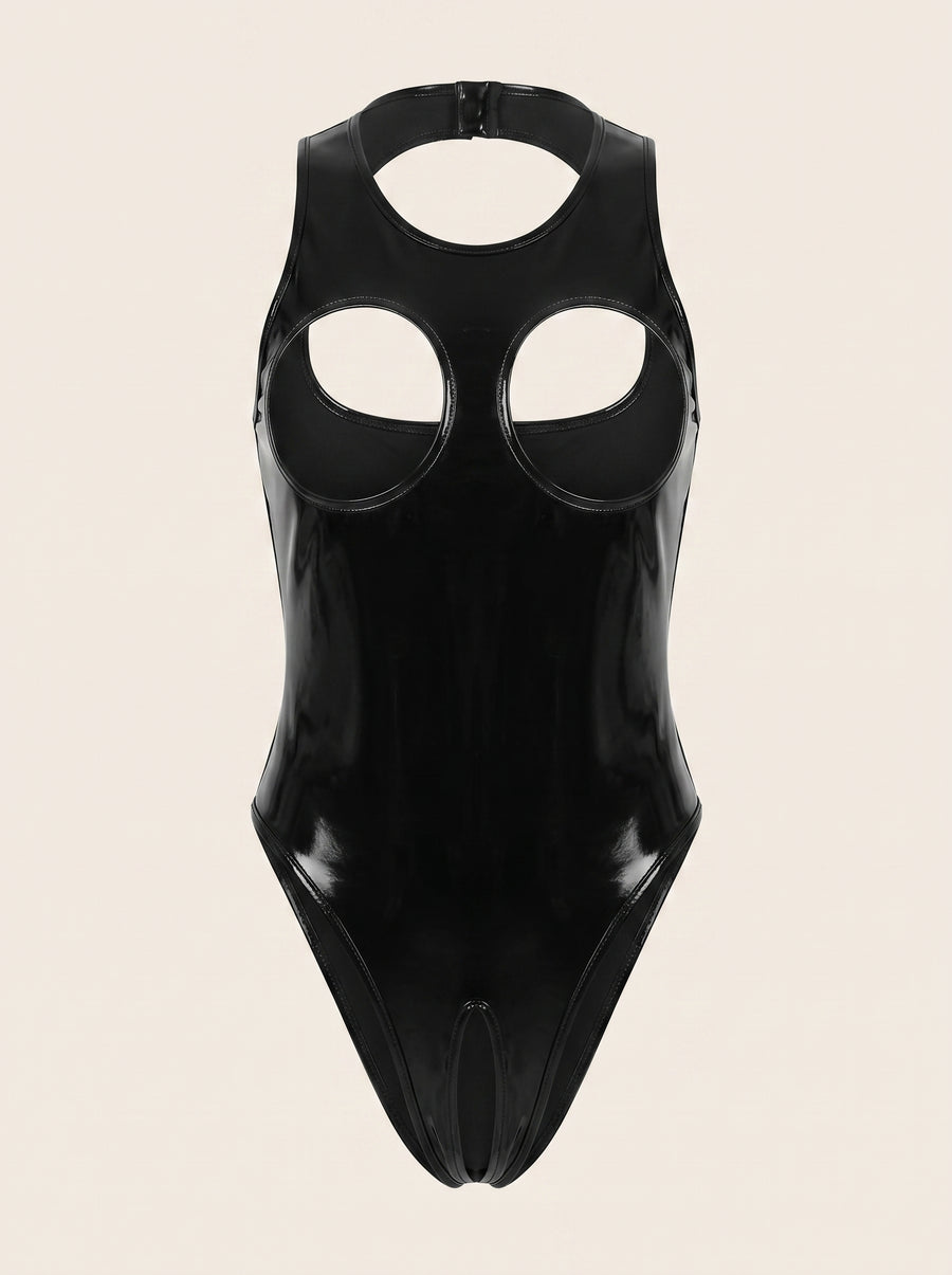 Strappy Black Shiny Fabric Teddy with Cupless Design-Bodysuit-Bellascena-Black-S-bellascena