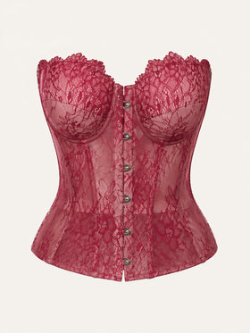 Strappy Deep Red Lace Bodysuit with Front-Fastening-Bodysuit-Bellascena-Red-S-bellascena