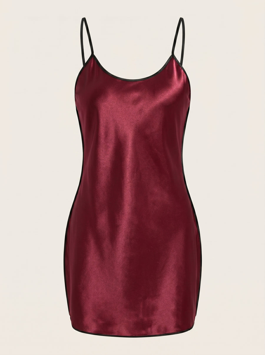 Strappy Deep Red Satin Nightgown with Cutout Style-Nightgown-Bellascena-Red-S-bellascena