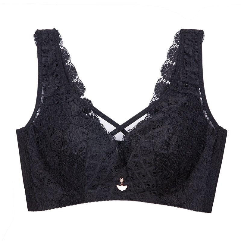 Strappy Mauve Lace Bra with Criss-Cross Sheer Panel-Bra-Bellascena-Black-C-75-bellascena