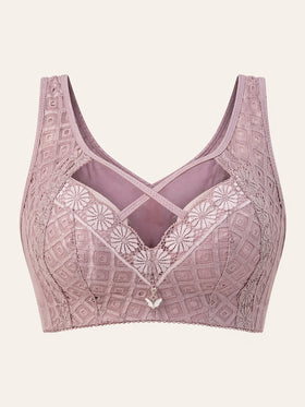 Strappy Mauve Lace Bra with Criss-Cross Sheer Panel-Bra-Bellascena-bellascena