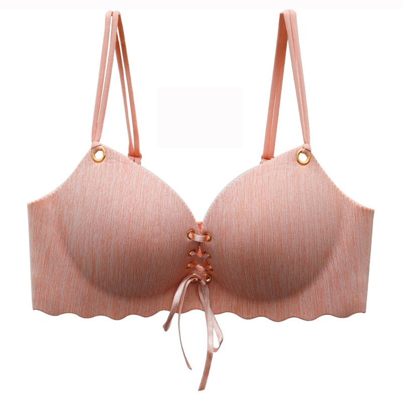 Strappy Peach Matte Synthetic Bra with Ties-Bra-Bellascena-Pink-70A-bellascena