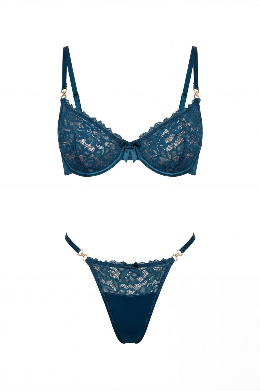 Teal Lace Lingerie Set with Bow Detail-Lingerie Set-Bellascena-bellascena