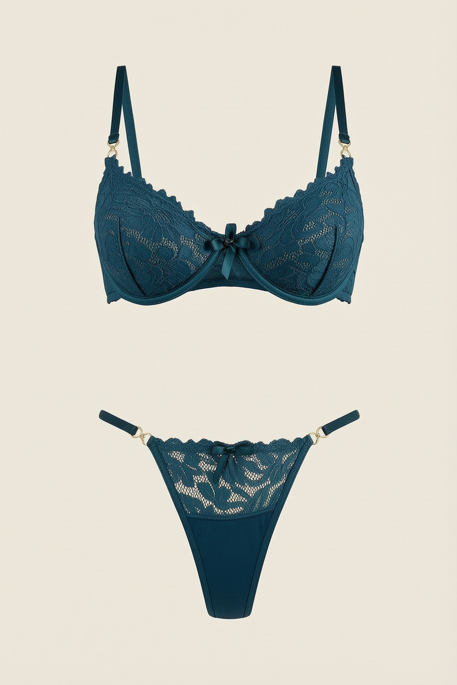 Teal Lace Lingerie Set with Bow Detail-Lingerie Set-Bellascena-S-S-Teal-bellascena