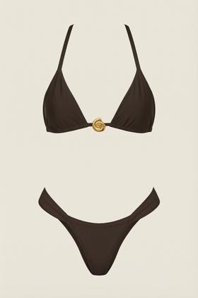 Triangle Halter Set with Gold Shell-Bikini Set-Bellascena-bellascena
