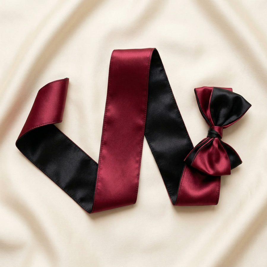 Two-Tone Red and Black Satin Headband with Bow-Hairband-Bellascena-bellascena