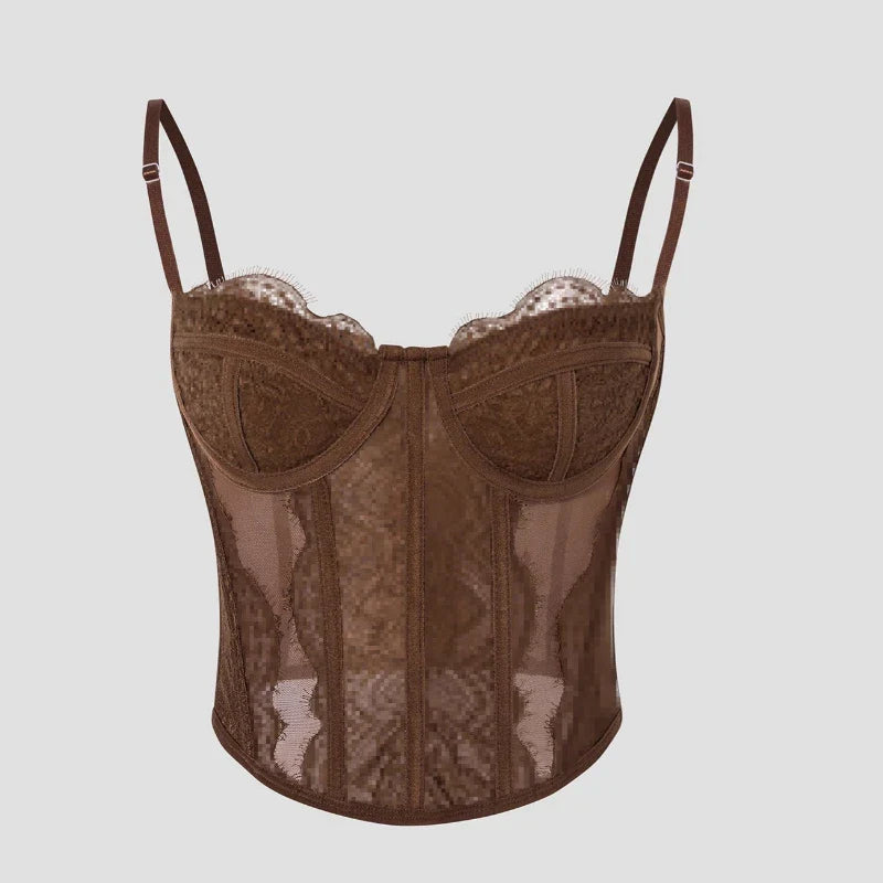 Underwired Brown Lace Bodysuit with Strappy Elegance-Bodysuit-Bellascena-bellascena