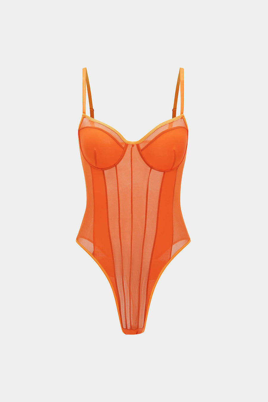 Underwired Brown Mesh Bodysuit with Adjustable Straps-Bodysuit-Bellascena-Orange-XS-bellascena