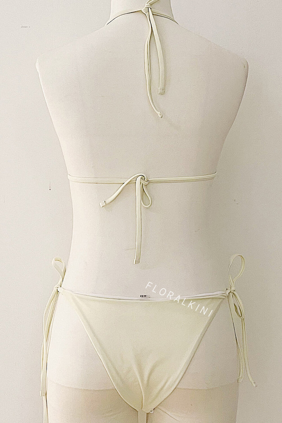 White Button Embellished Synthetic Swimwear with Halterneck-Bikini Set-Bellascena-bellascena