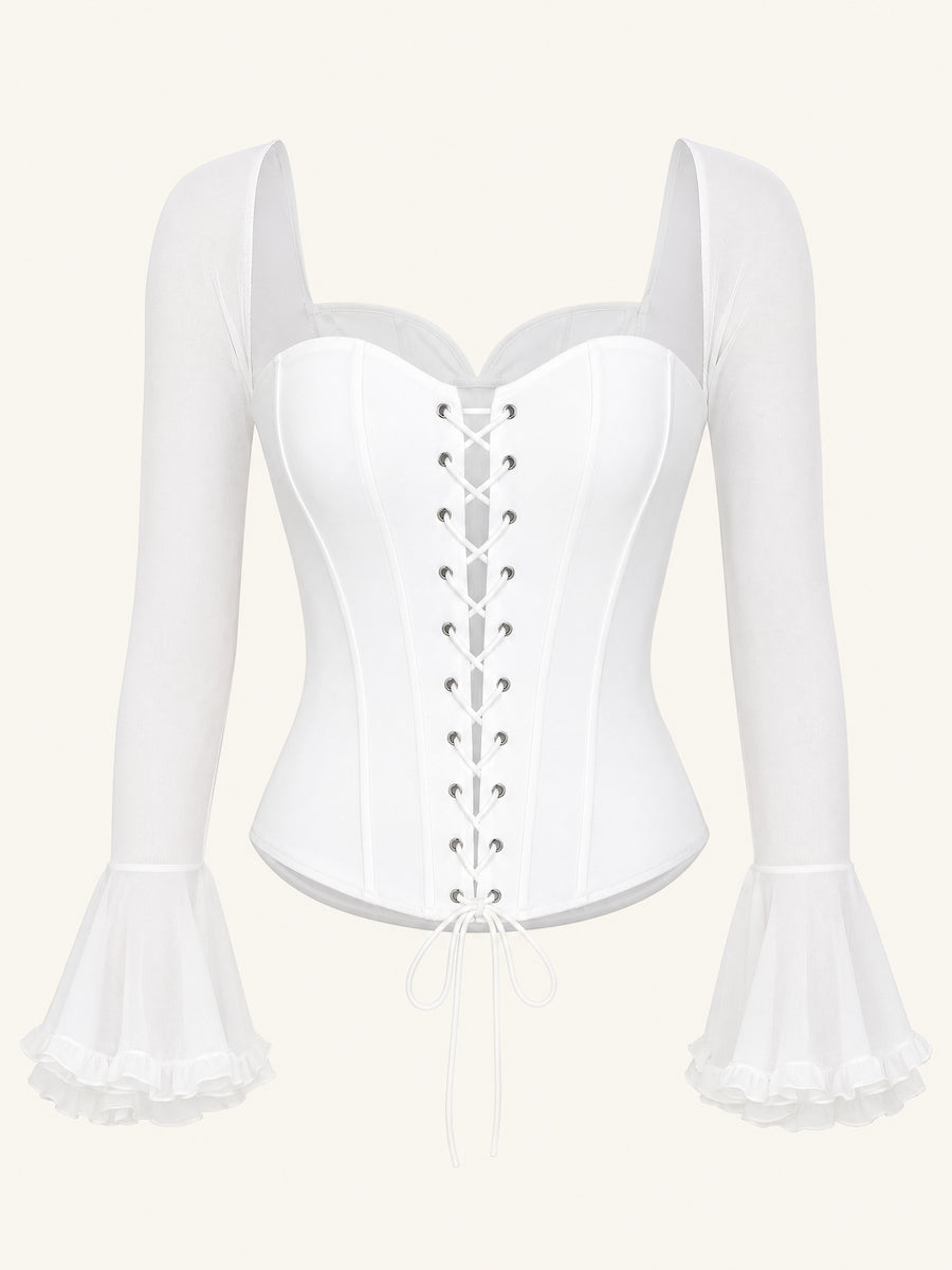 White Cotton Corset with Lace-Up Detail-Corset-Bellascena-White-S-bellascena