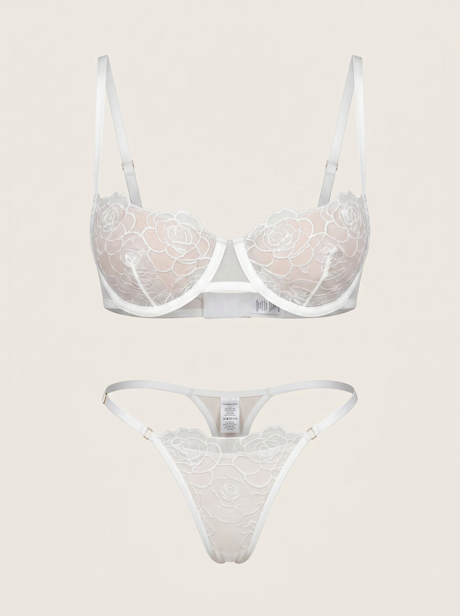 White Floral Lace Lingerie Set with Cutout Detail-Lingerie Set-Bellascena-White-S-S-bellascena
