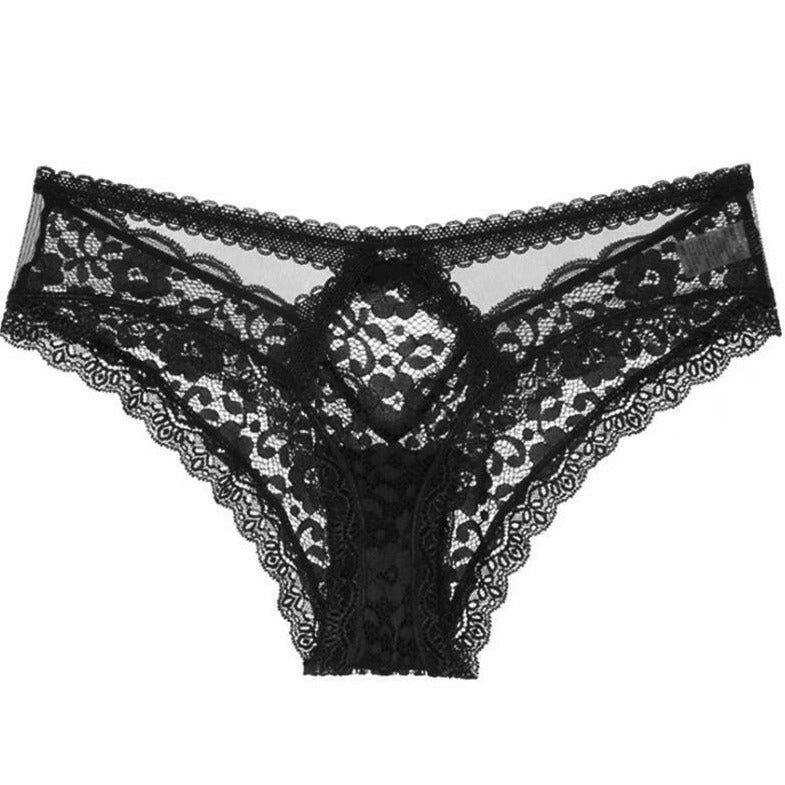White Floral Lace Panty with Scalloped Edges-Panty-Bellascena-Black-S/M-bellascena