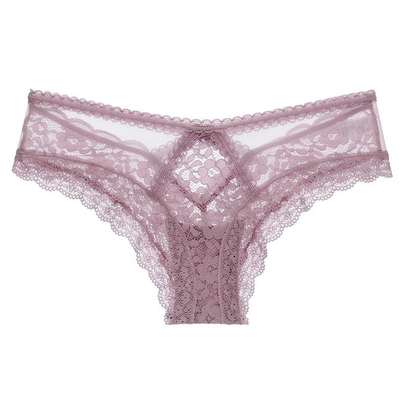 White Floral Lace Panty with Scalloped Edges-Panty-Bellascena-Lavender-S/M-bellascena