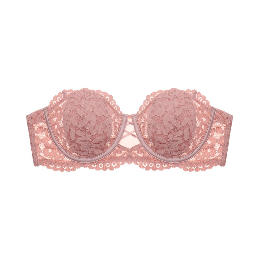 White Lace Strapless Bra with Sheer Scalloped Edges-Bra-Bellascena-Pink-S-bellascena
