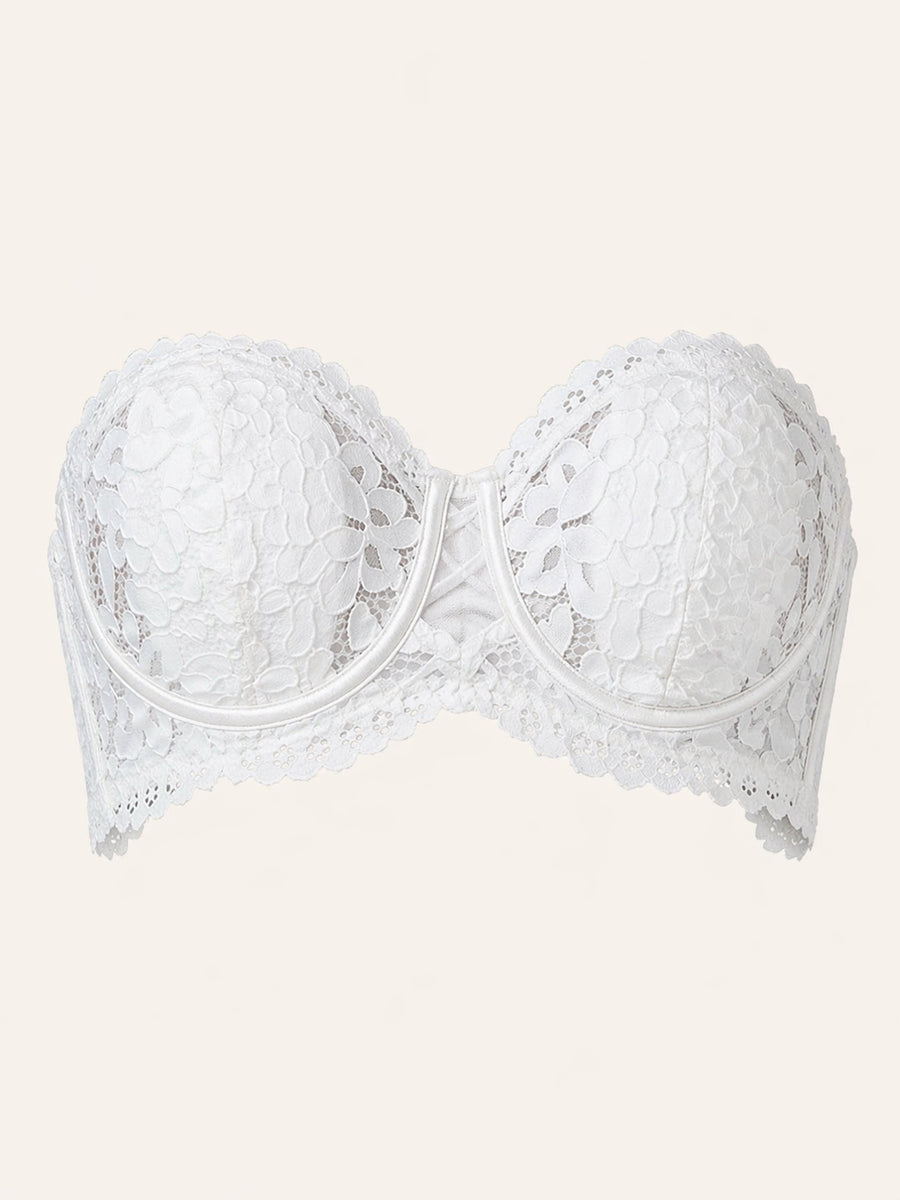 White Lace Strapless Bra with Sheer Scalloped Edges-Bra-Bellascena-White-S-bellascena