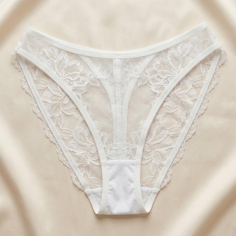 White Lace Thong with Strappy Floral Design-Thong-Bellascena-bellascena