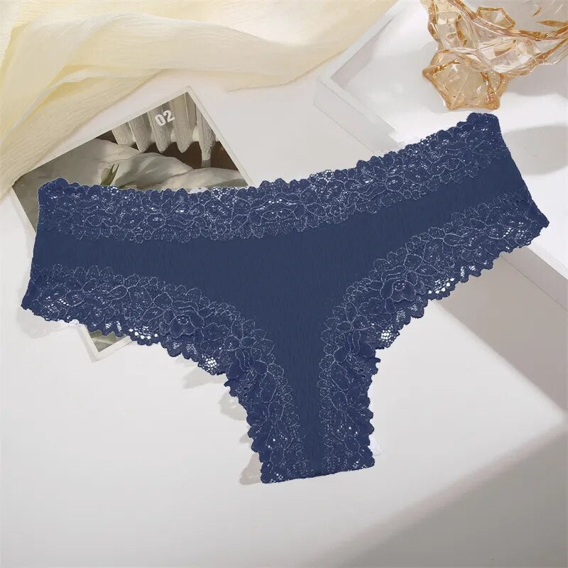 White Ribbed Fabric Panty with Lace Trim-Panty-Bellascena-Blue-S-bellascena