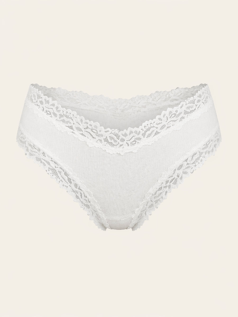 White Ribbed Fabric Panty with Lace Trim-Panty-Bellascena-White-S-bellascena
