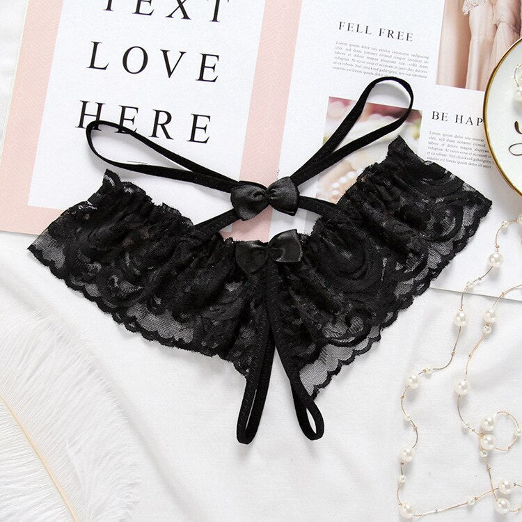 White and Black Lace Panty with Bow Detail-Panty-Bellascena-bellascena