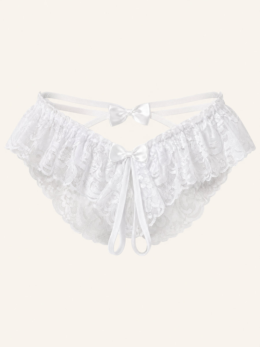 White and Black Lace Panty with Bow Detail-Panty-Bellascena-Black-Universal-bellascena