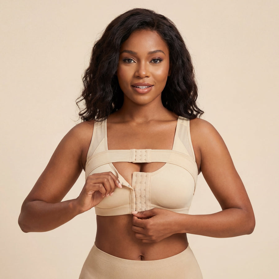Wireless Beige Cotton Bra with Front Closure-Bra-Bellascena-bellascena