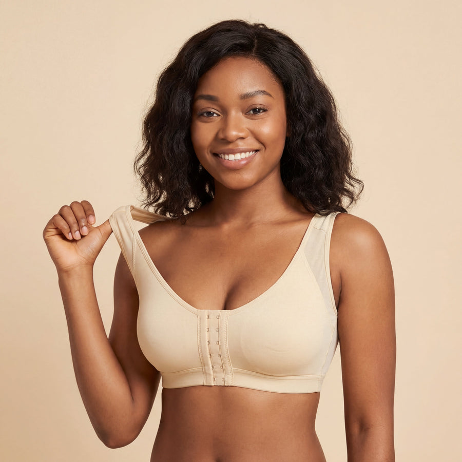 Wireless Beige Cotton Bra with Front Closure-Bra-Bellascena-bellascena