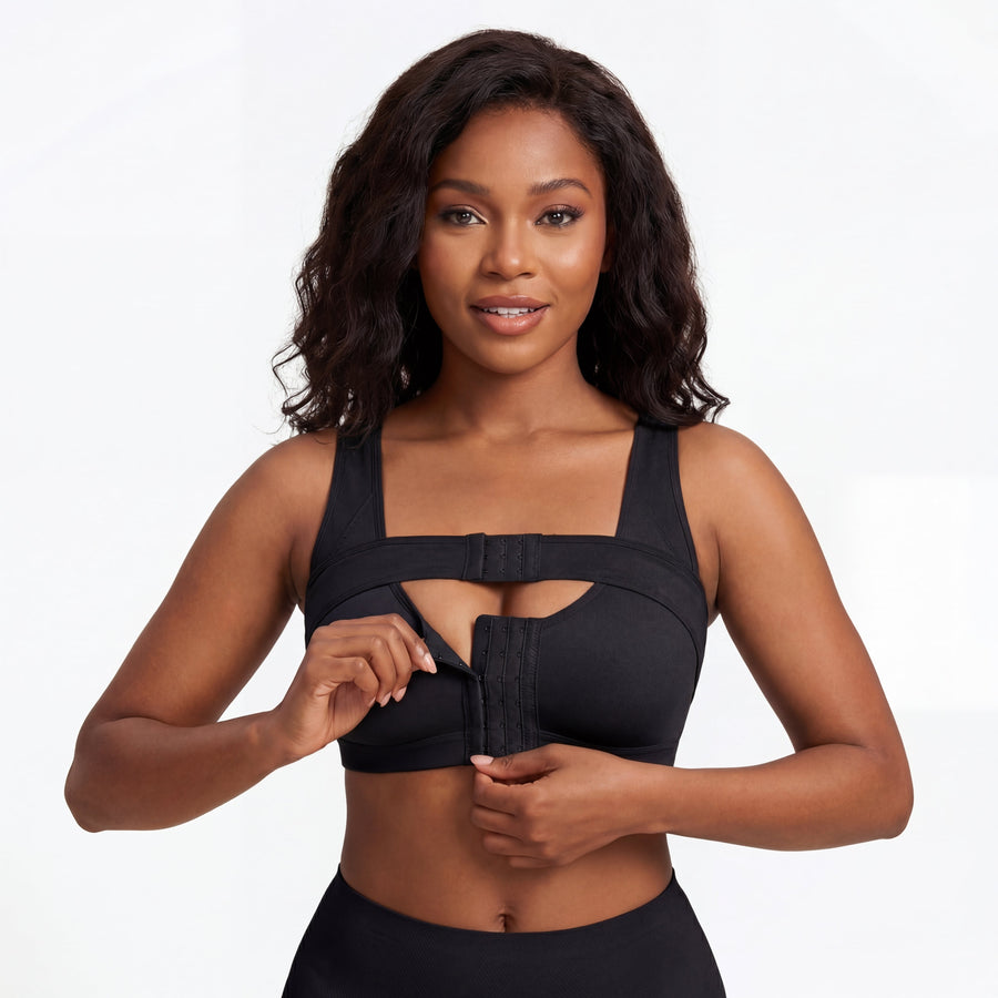 Wireless Beige Cotton Bra with Front Closure-Bra-Bellascena-Black-S-bellascena
