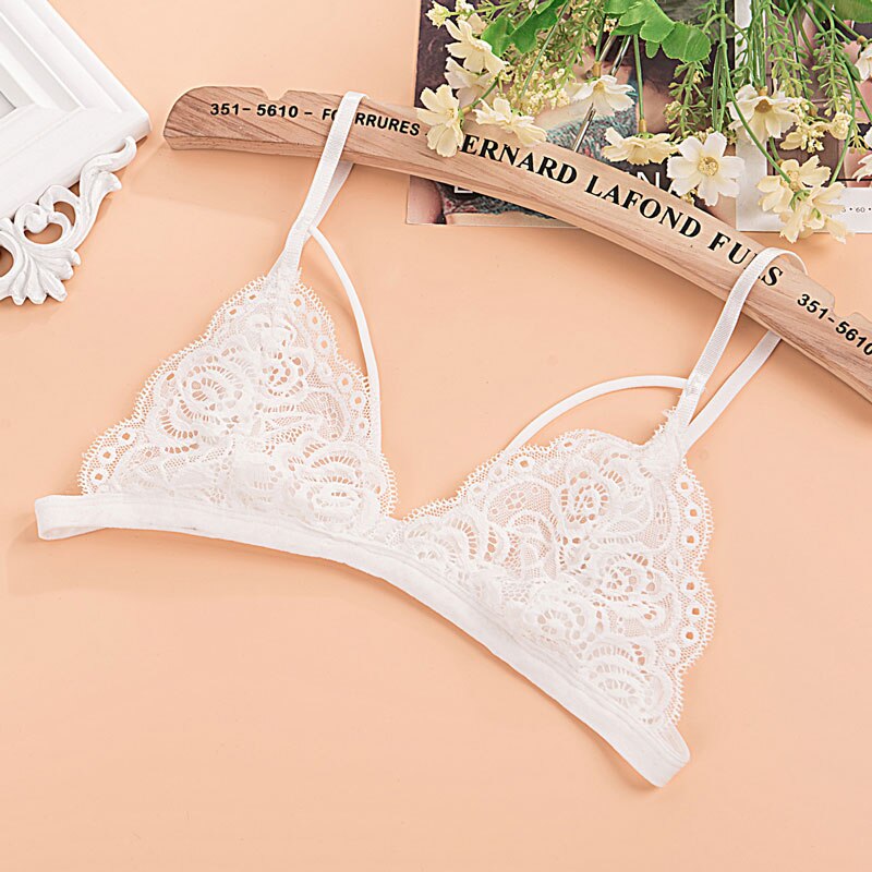 Wireless Black & White Floral Lace Bralette with Scalloped Edges-Bra-Bellascena-bellascena