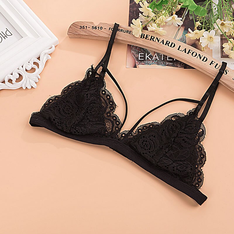 Wireless Black & White Floral Lace Bralette with Scalloped Edges-Bra-Bellascena-Black 1-White-bellascena