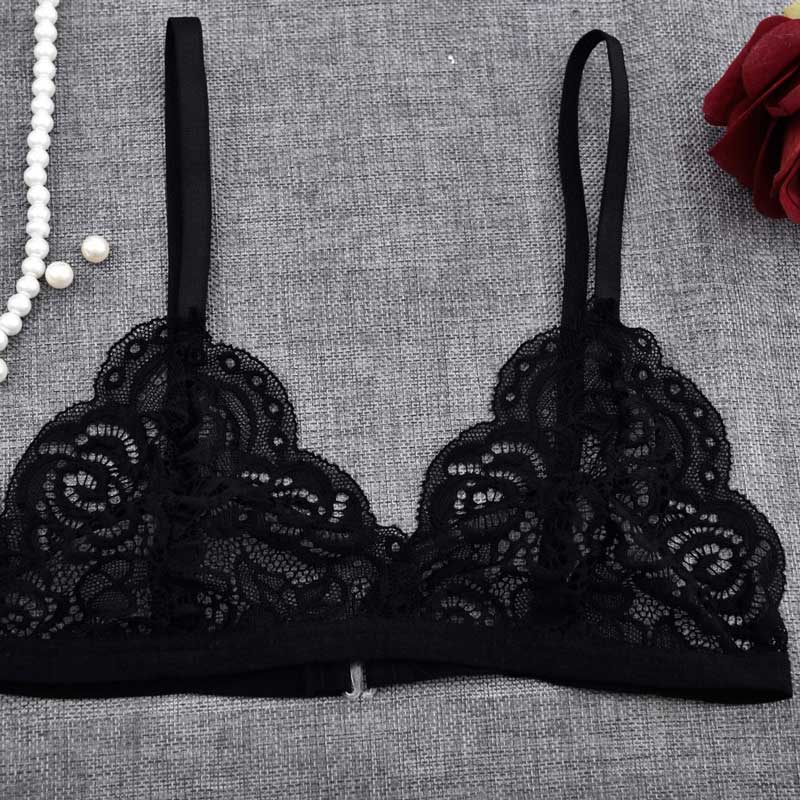 Wireless Black & White Floral Lace Bralette with Scalloped Edges-Bra-Bellascena-Black 2-White-bellascena