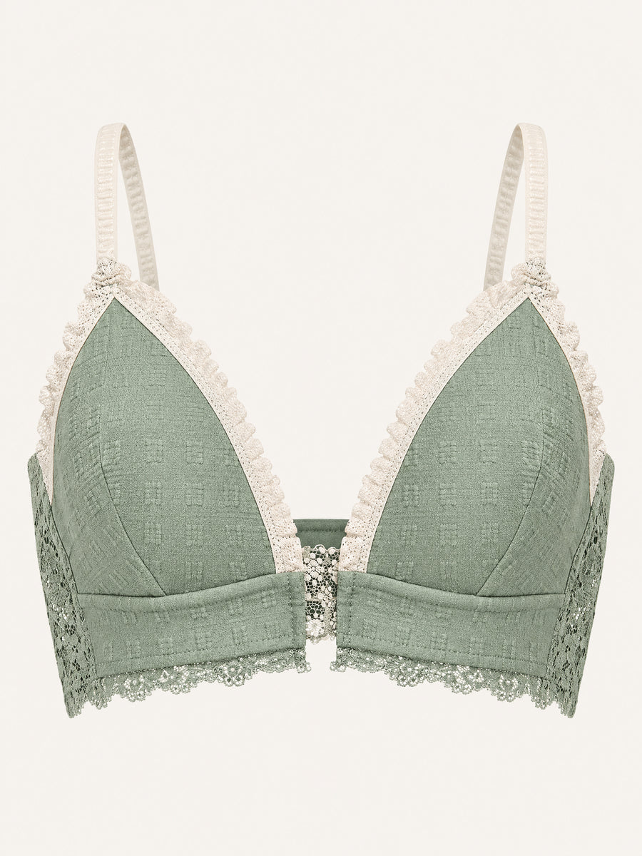 Wireless Lace Trim Cotton Bra with Front Closure-Bra-Bellascena-bellascena