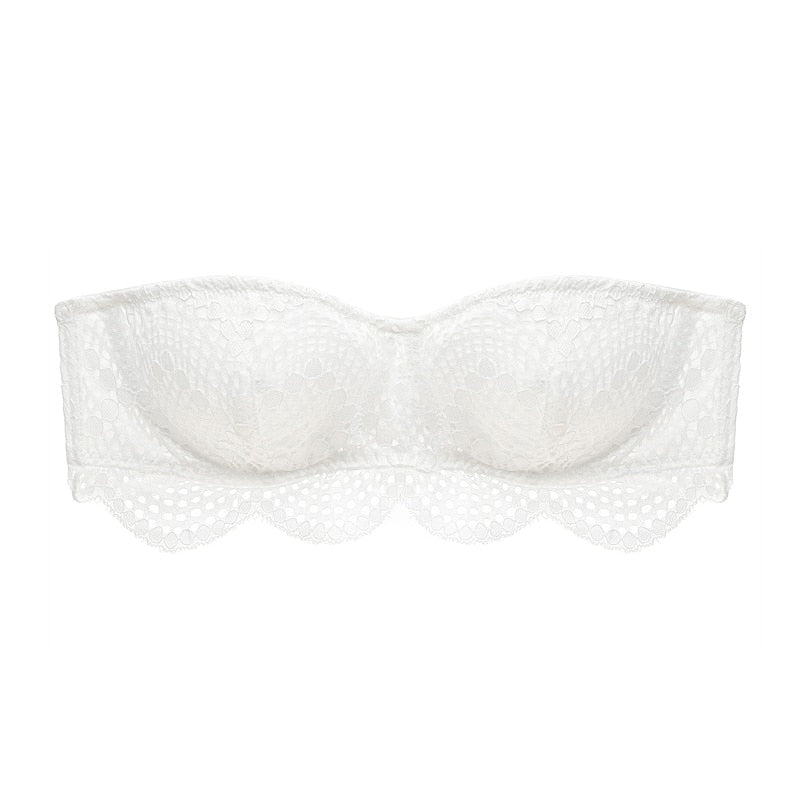 Wireless Pale Pink Lace Bra with Strappy Detail-Bra-Bellascena-White-S-bellascena