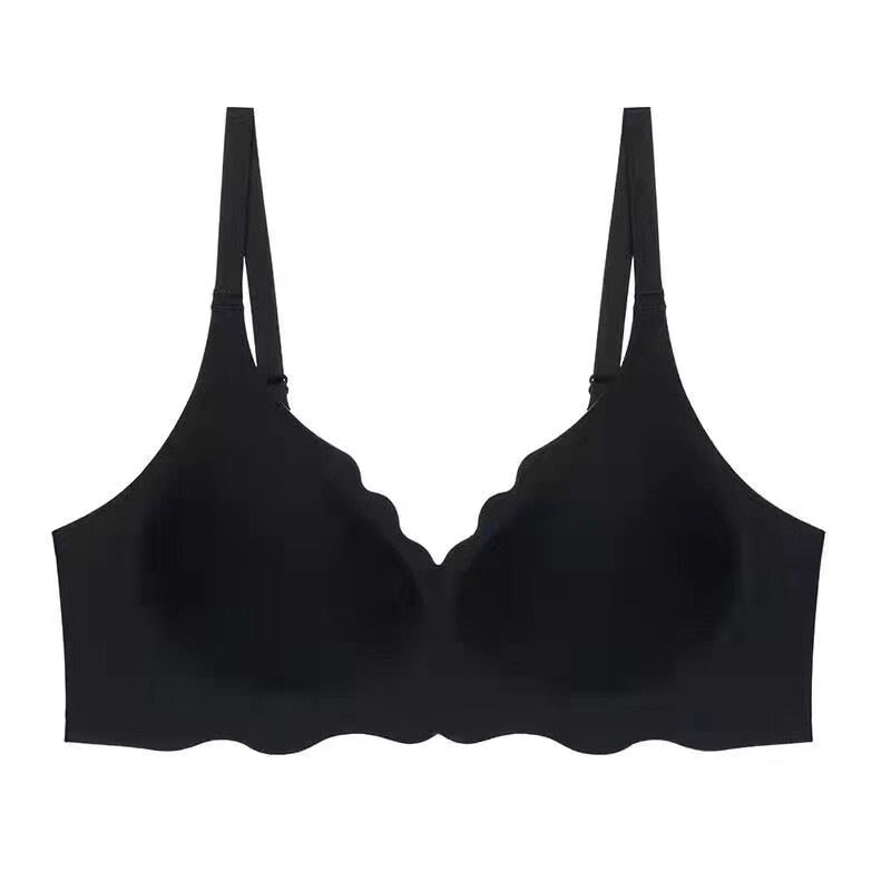 Wireless Seamless Off-White Matte Fabric Bra with Scalloped Edges-Bra-Bellascena-Black-S-bellascena
