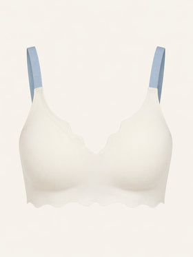 Wireless Seamless Off-White Matte Fabric Bra with Scalloped Edges-Bra-Bellascena-bellascena