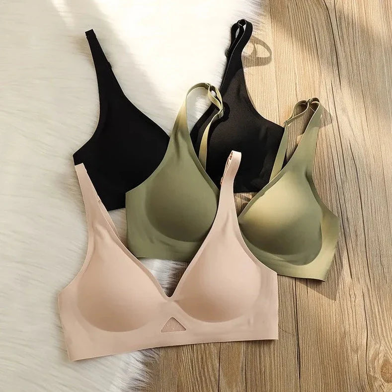 Wireless Seamless Solid White Cotton Bra with Pull-On Cutout-Bra-Bellascena-bellascena