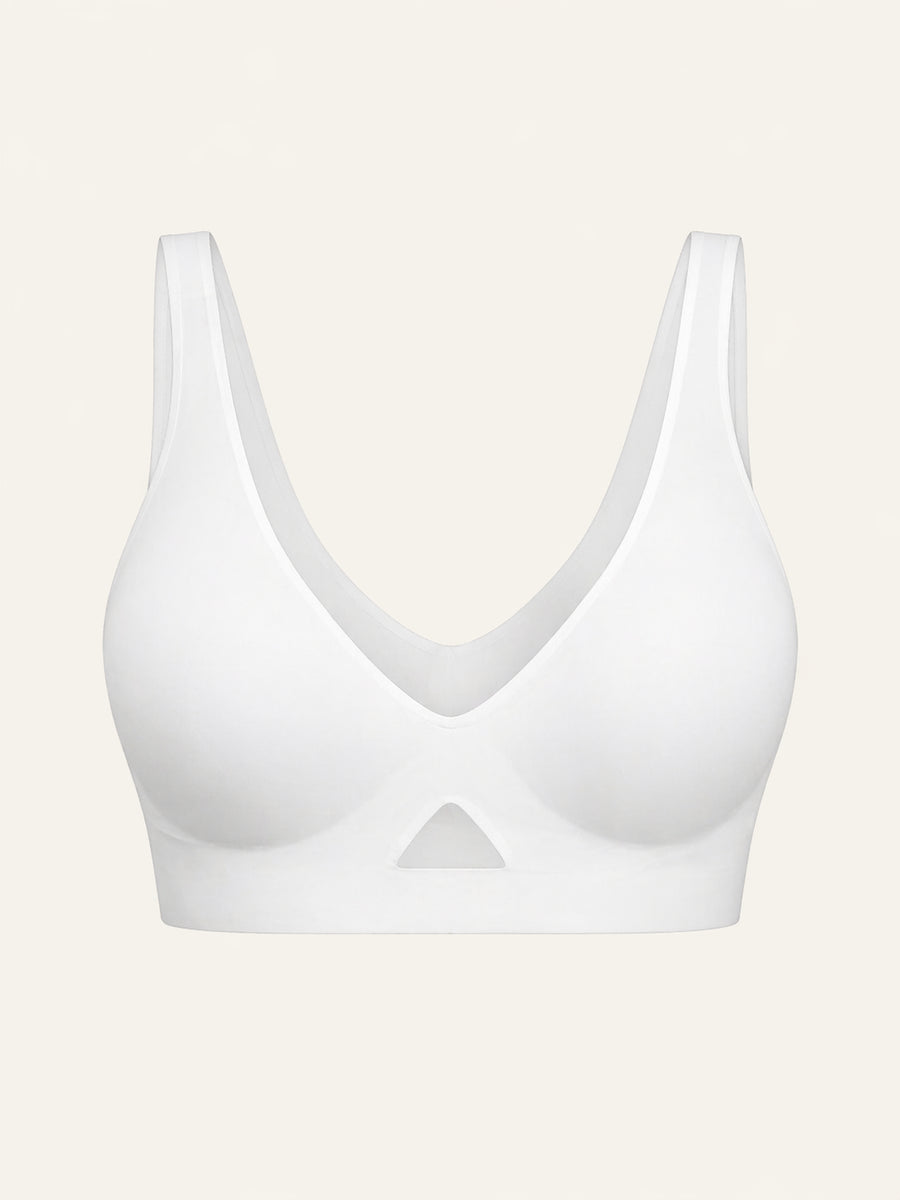 Wireless Seamless Solid White Cotton Bra with Pull-On Cutout-Bra-Bellascena-White-S-bellascena