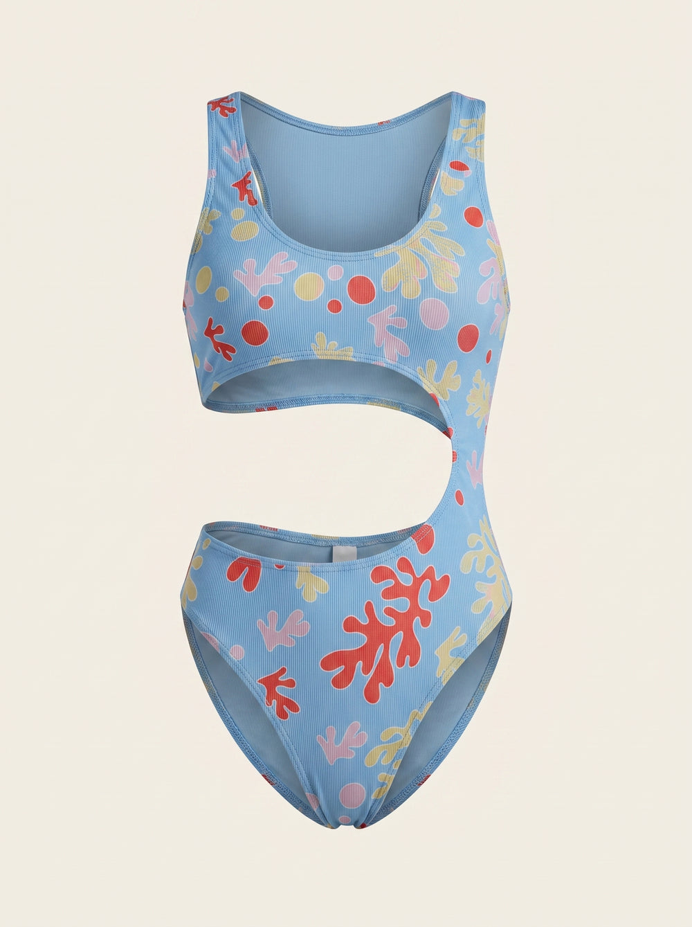 Costume da bagno in poliestere con stampa astratta e cut-out
