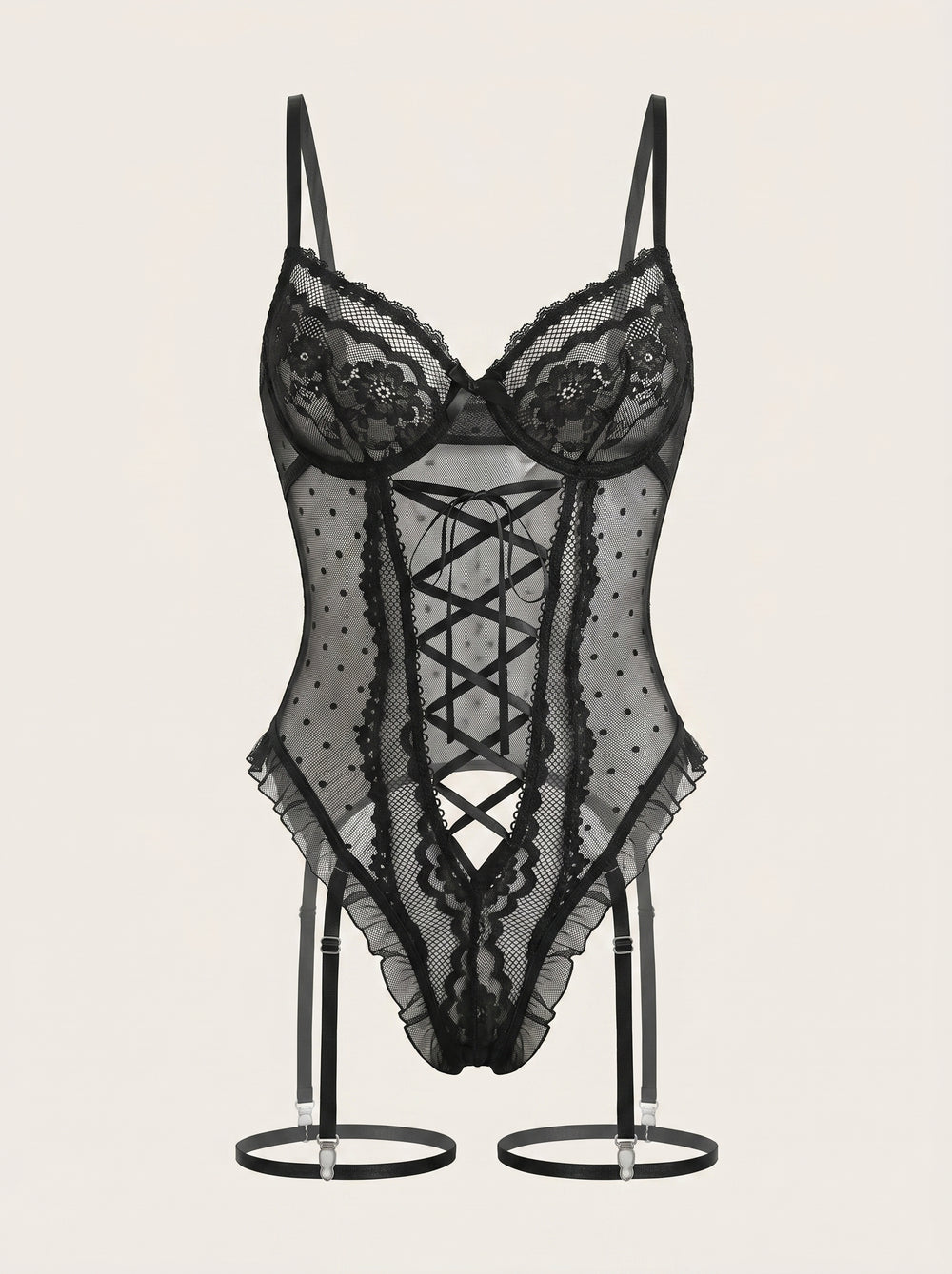 Seducente body in pizzo nero con aperture strappy