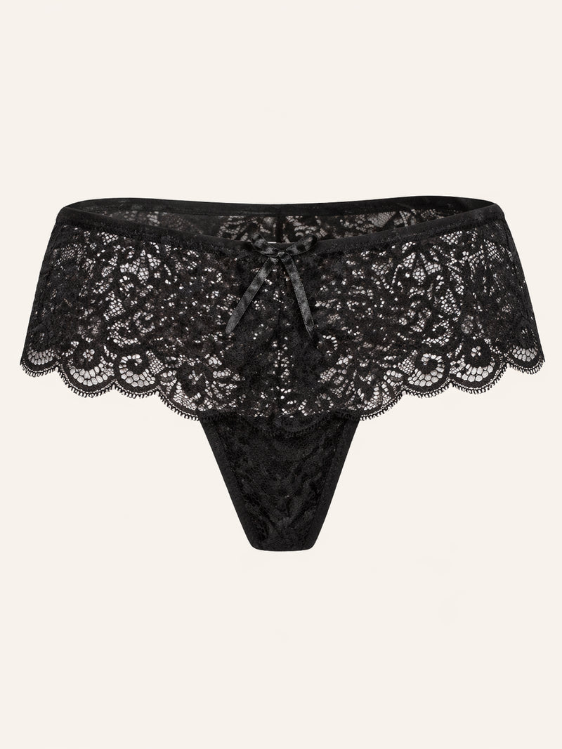 Alluring Black Lace Panty with Bow Detail