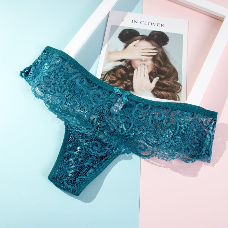 Alluring Black Lace Panty with Bow Detail-Panty-Bellascena-Green-S-bellascena