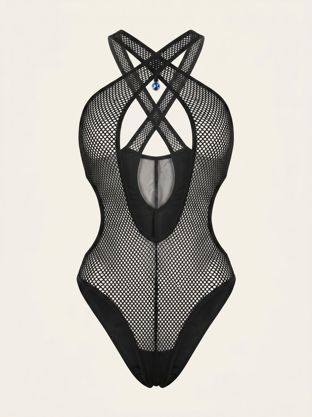 Seducente body in tulle nero con dettaglio incrociato